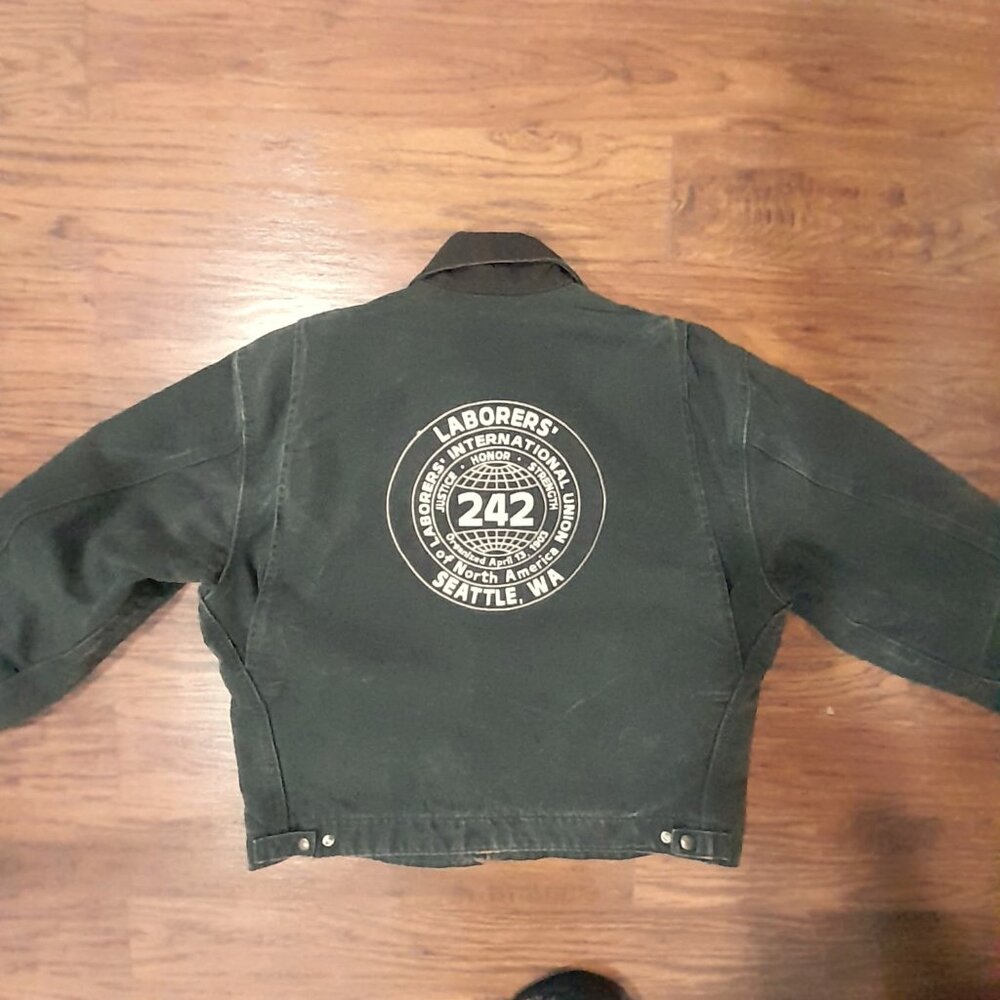 Rare Carhartt J97 Seattle Union Patches Size Large Moss Lined Green Distressed